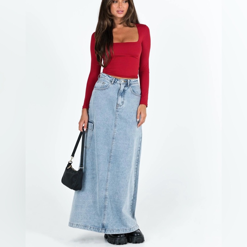 Princess Polly Light Blue Maxi Denim Skirt